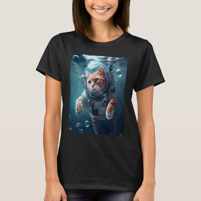 Cat Astronaut Underwater T-Shirt (Front)