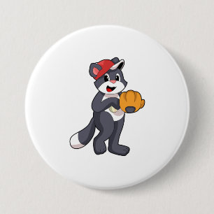 Cat at Baseball with Baseball glove.PNG 7.5 Cm Round Badge