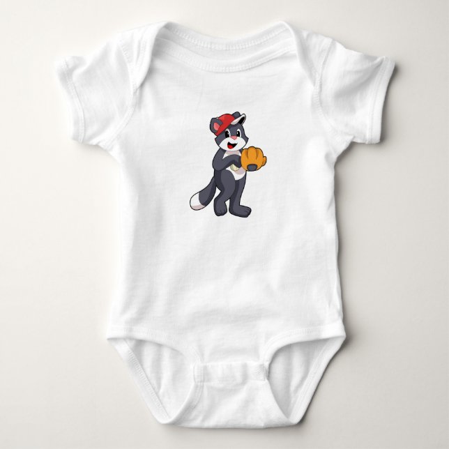 Cat at Baseball with Baseball glove.PNG Baby Bodysuit (Front)