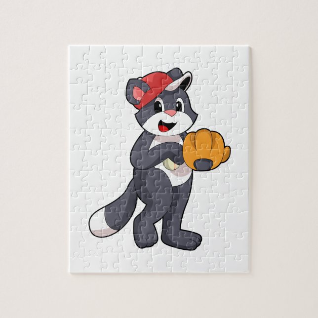 Cat at Baseball with Baseball glove.PNG Jigsaw Puzzle (Vertical)