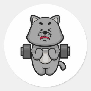 Cat at Biceps training with Barbell Classic Round Sticker
