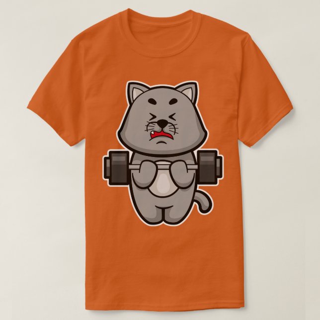 Cat at Biceps training with Barbell T-Shirt (Design Front)