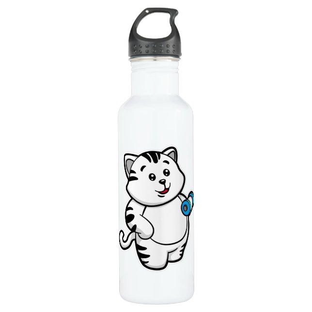 Cat at Biceps training with Dumbbell 710 Ml Water Bottle (Front)