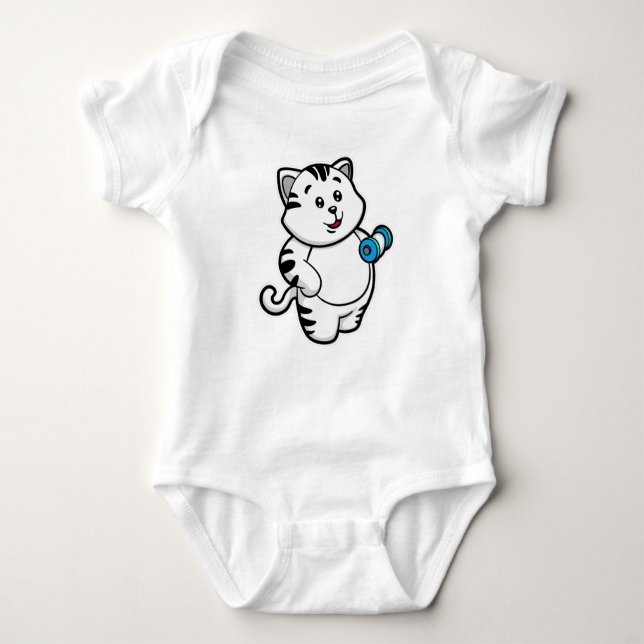 Cat at Biceps training with Dumbbell Baby Bodysuit (Front)