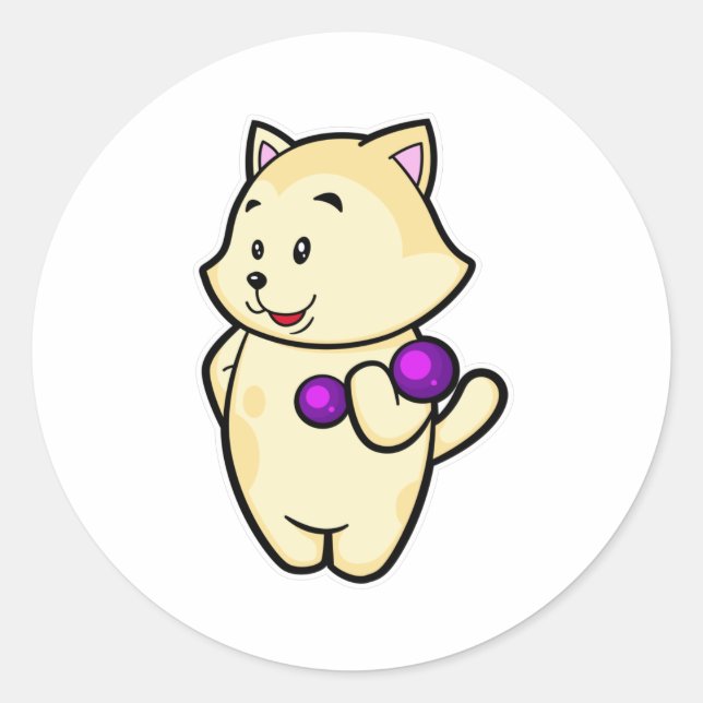 Cat at Biceps training with Dumbbell Classic Round Sticker (Front)