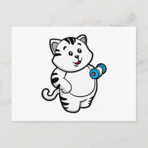 Cat at Biceps training with Dumbbell Postcard