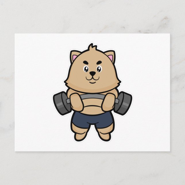 Cat at Bodybuilding with Barbell Postcard (Front)