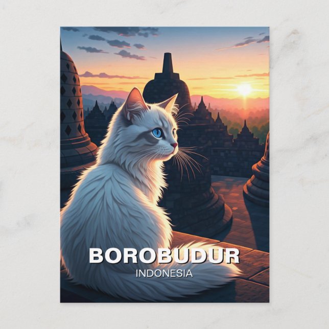 Cat at Borobudur Indonesia Sunset Postcard (Front)