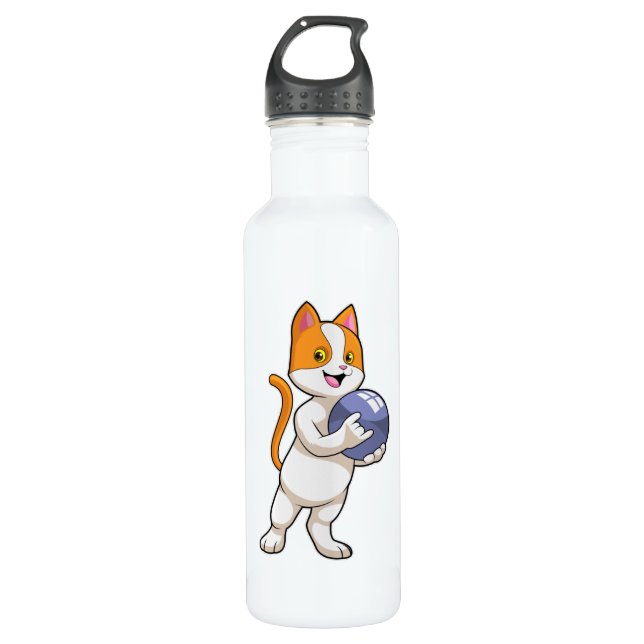 Cat at Bowling with Bowling ball 710 Ml Water Bottle (Front)