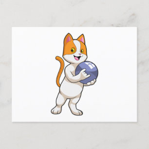 Cat at Bowling with Bowling ball Postcard