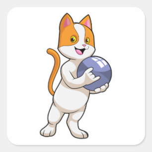 Cat at Bowling with Bowling ball Square Sticker
