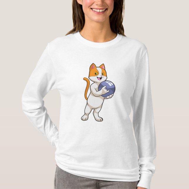 Cat at Bowling with Bowling ball T-Shirt (Front)