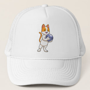 Cat at Bowling with Bowling ball Trucker Hat