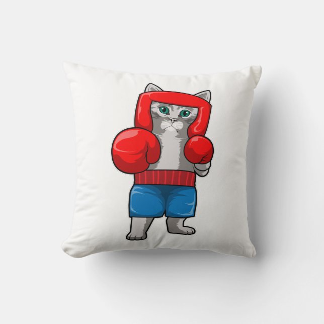 Cat at Boxing with Boxing gloves Cushion (Front)
