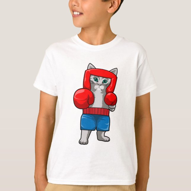 Cat at Boxing with Boxing gloves T-Shirt (Front)
