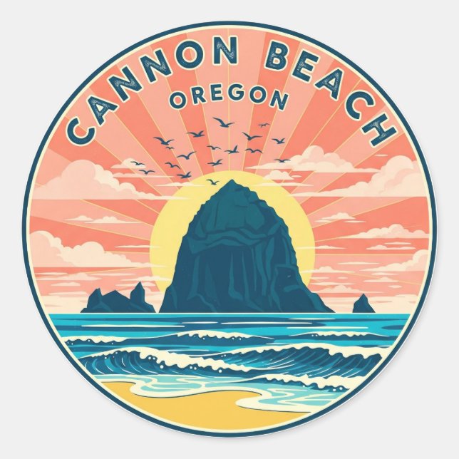Cat at Cannon Beach Oregon Classic Round Sticker (Front)