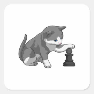 Cat at Chess with Chess piece Bishop Square Sticker