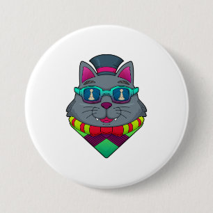 Cat at Chess with Chess piece Pawn 7.5 Cm Round Badge