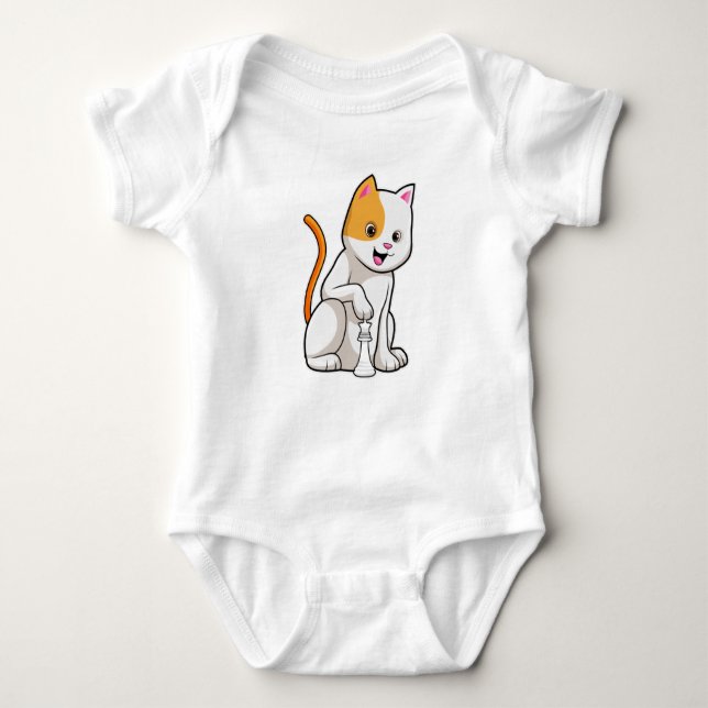 Cat at Chess with Chess piece Pawn Baby Bodysuit (Front)
