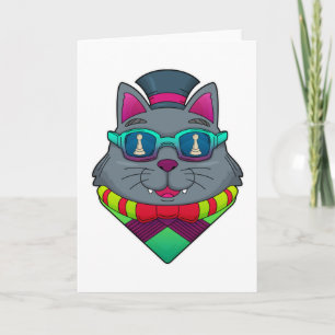 Cat at Chess with Chess piece Pawn Card