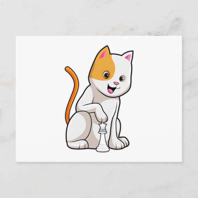 Cat at Chess with Chess piece Pawn Postcard (Front)