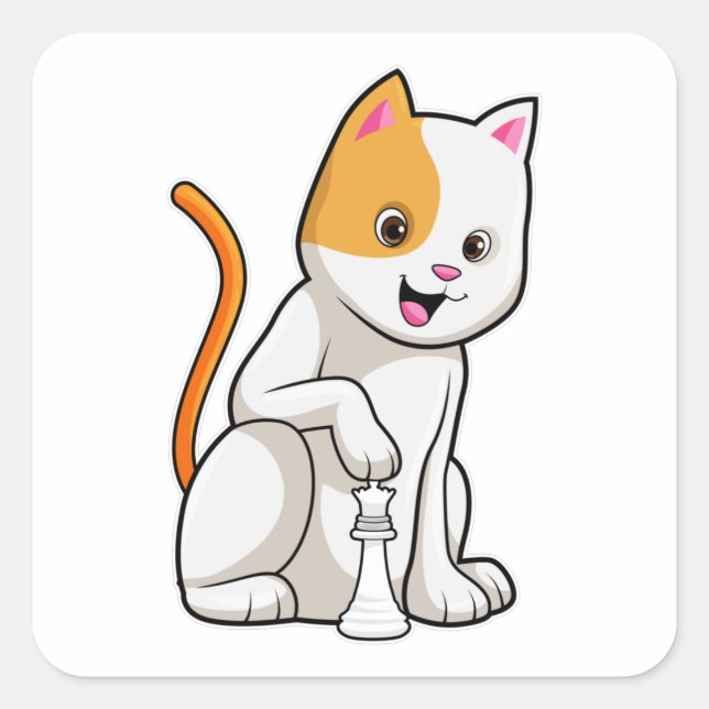 Cat at Chess with Chess piece Pawn Square Sticker (Front)