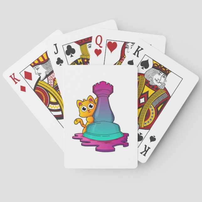 Cat at Chess with Chess piece Rook Playing Cards (Back)