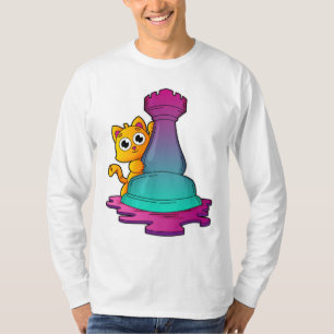 Cat at Chess with Chess piece Rook T-Shirt