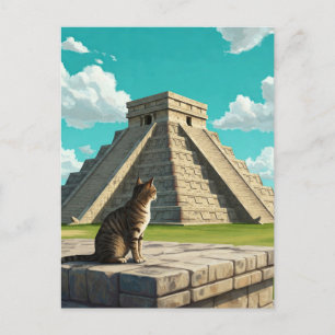 Cat at Chichen Itza Mexico Travel Postcard