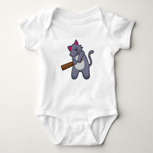 Cat at Cricket with Cricket bat Baby Bodysuit