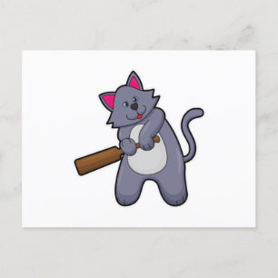 Cat at Cricket with Cricket bat Postcard
