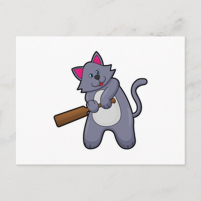 Cat at Cricket with Cricket bat Postcard (Front)