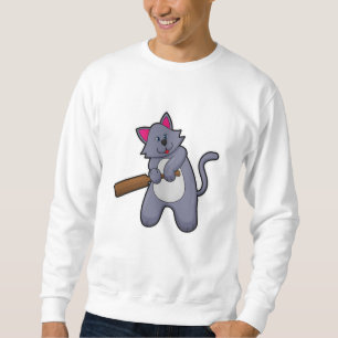 Cat at Cricket with Cricket bat Sweatshirt