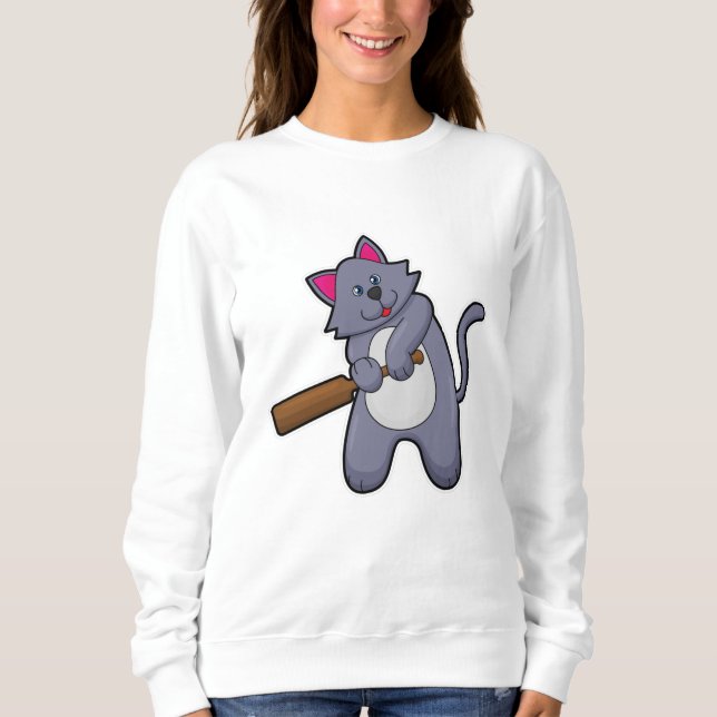 Cat at Cricket with Cricket bat Sweatshirt (Front)