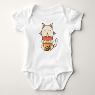 Cat at Drinking with Drinking straw Baby Bodysuit