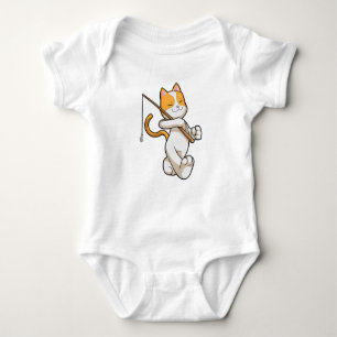 Cat at Fishing with Fishing rod Baby Bodysuit