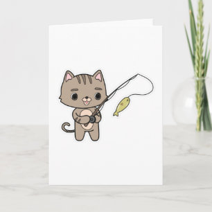 Cat at Fishing with Fishing rod Card