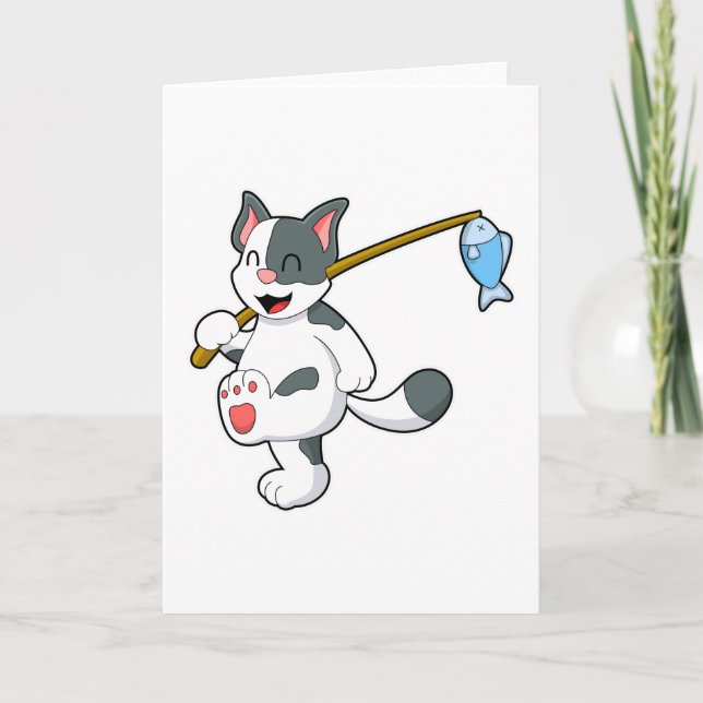 Cat at Fishing with Fishing rod Card (Front)