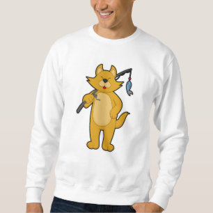 Cat at Fishing with Fishing rod & Fish Sweatshirt