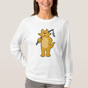 Cat at Fishing with Fishing rod & Fish T-Shirt