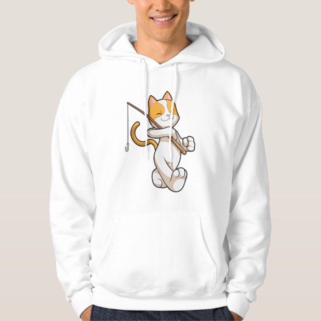 Cat at Fishing with Fishing rod Hoodie (Front)