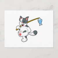 Cat at Fishing with Fishing rod