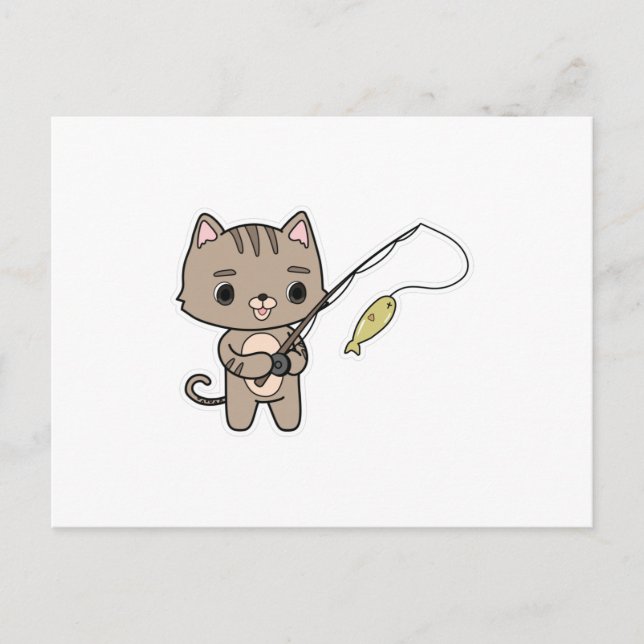 Cat at Fishing with Fishing rod Postcard (Front)