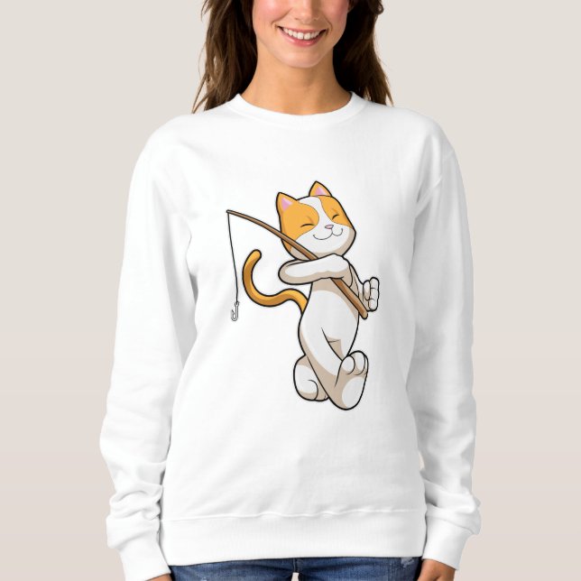 Cat at Fishing with Fishing rod Sweatshirt (Front)