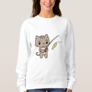Cat at Fishing with Fishing rod Sweatshirt