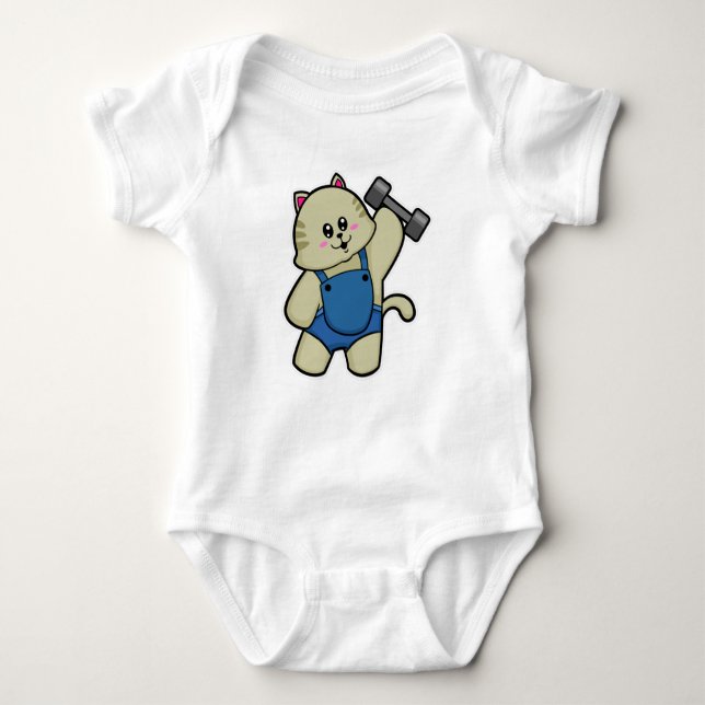 Cat at Fitness with Dumbbell Baby Bodysuit (Front)
