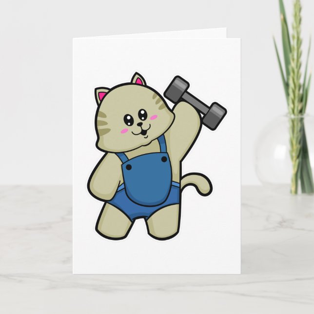 Cat at Fitness with Dumbbell Card (Front)