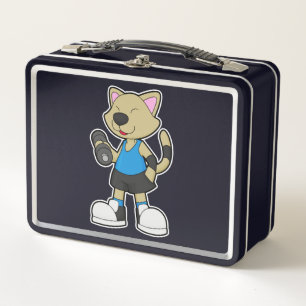 Cat at Fitness with Dumbbell Metal Lunch Box