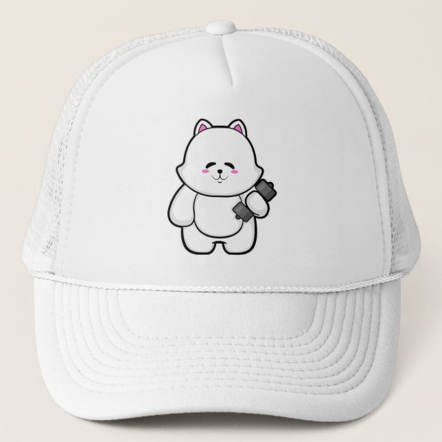 Cat at Fitness with Dumbbell Trucker Hat (Front)