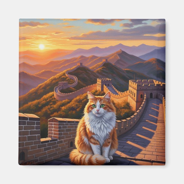 Cat at Great Wall of China Travel Magnet (Front)